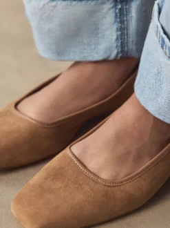 Marron fauve - Ballerines Forever Comfort® en cuir à bout carré