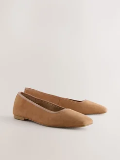 Marron fauve - Ballerines Forever Comfort® en cuir à bout carré