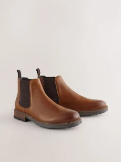 Marron fauve - Bottes Chelsea en cuir décontractées