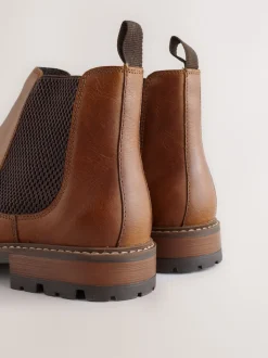 Marron fauve - Bottes Chelsea en cuir décontractées