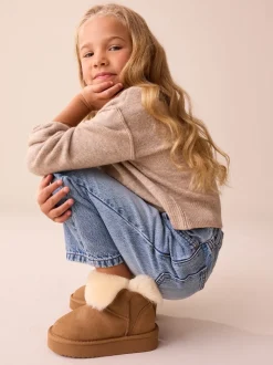 Marron fauve - Bottes déperlantes en daim véritable en peau de mouton