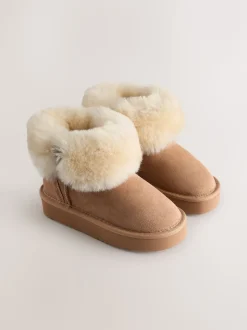 Marron fauve - Bottes déperlantes en daim véritable en peau de mouton