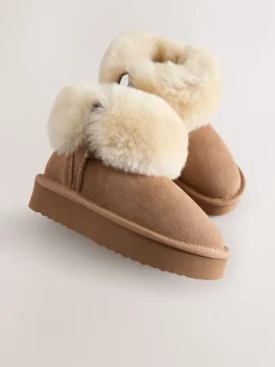 Marron fauve - Bottes déperlantes en daim véritable en peau de mouton