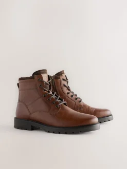 Marron fauve - Bottes zippées en cuir doublées de peau de mouton
