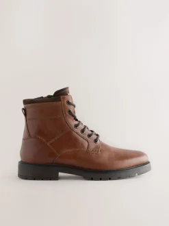 Marron fauve - Bottes zippées en cuir doublées de peau de mouton