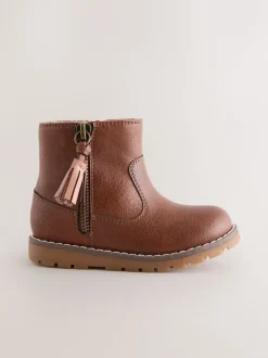 Marron fauve - Bottines Chelsea zippées à glands