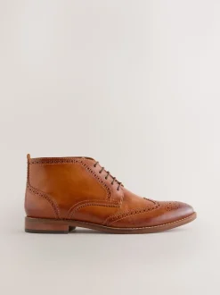 Marron fauve - Bottines Smart Brogue en cuir