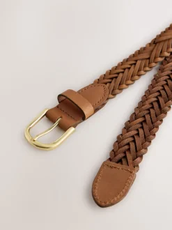 Marron fauve - Ceinture en cuir tressé à la main