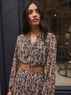 Marron fauve - Ceinture large avec détails en tresse