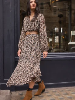 Marron fauve - Ceinture large avec détails en tresse