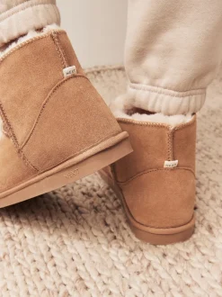 Marron fauve - Chaussons chaussons en daim doublés de fausse fourrure