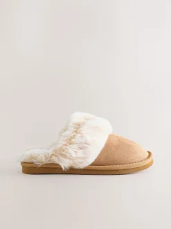 Marron fauve - Chaussons mule doublées chaudes