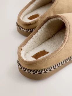 Marron fauve - Chaussons mules à bande en microdaim