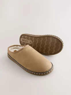 Marron fauve - Chaussons mules à bande en microdaim