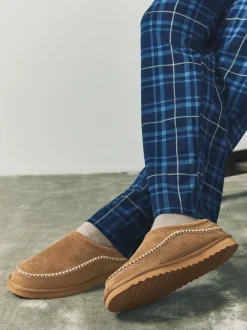 Marron fauve - Chaussons Signature en daim à surpiqûres