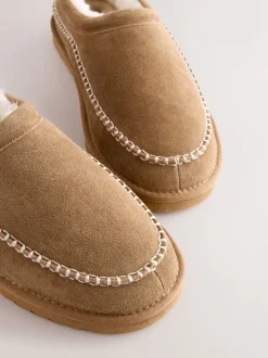 Marron fauve - Chaussons Signature en daim à surpiqûres