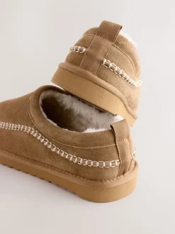 Marron fauve - Chaussons Signature en daim à surpiqûres