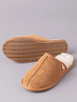 Marron fauve - Chaussons style mules en peau de mouton Lakeland Leather homme