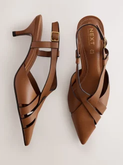 Marron fauve - Chaussures à talons Forever Comfort® en cuir tressé à bout pointu et à bride arrière