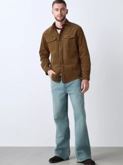 Marron fauve - Chemise en velours côtelé à manches longues style western