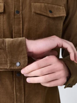 Marron fauve - Chemise en velours côtelé à manches longues style western