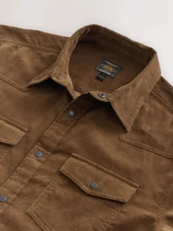 Marron fauve - Chemise en velours côtelé à manches longues style western