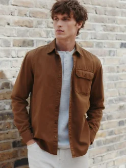 Marron fauve - Chemise Oxford teintée en pièce à manches longues