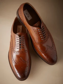Marron fauve - Coupe classique - Chaussures Signature Brogue Wingcap en cuir italien