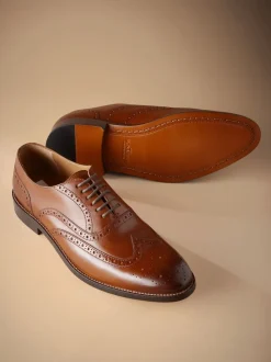 Marron fauve - Coupe classique - Chaussures Signature Brogue Wingcap en cuir italien