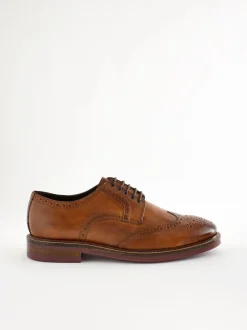 Marron fauve - Coupe classique - Chaussures Brogues épaisses à semelle contrastante en cuir