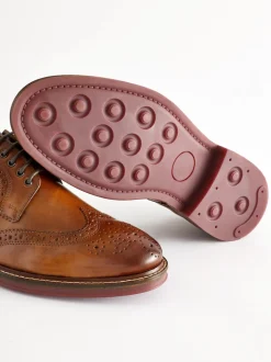 Marron fauve - Coupe classique - Chaussures Brogues épaisses à semelle contrastante en cuir