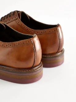 Marron fauve - Coupe classique - Chaussures Brogues épaisses à semelle contrastante en cuir