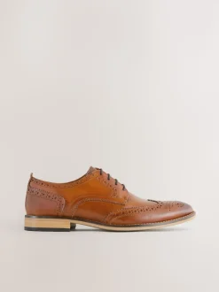 Marron fauve - Coupe classique - Chaussures Brogue en cuir à semelle contrastante
