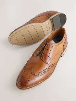 Marron fauve - Coupe classique - Chaussures Brogue en cuir à semelle contrastante
