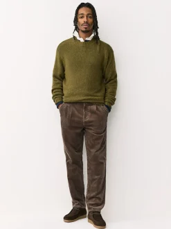 Marron fauve - Coupe fuselée régulière - Pantalon plissé simple en velours côtelé