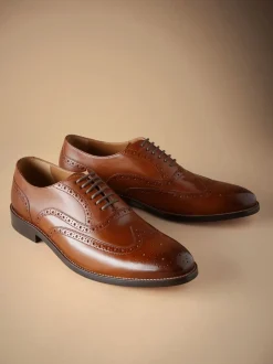 Marron fauve - Coupe large - Chaussures Signature Brogue Wingcap en cuir italien