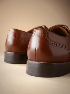 Marron fauve - Coupe large - Chaussures Signature Brogue Wingcap en cuir italien