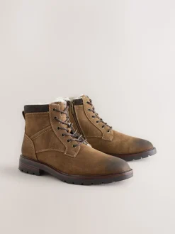 Marron fauve - Grands bottes zippées doublées de borg