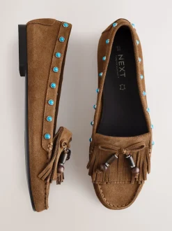 Marron fauve - Mocassins Forever Comfort® en cuir avec franges