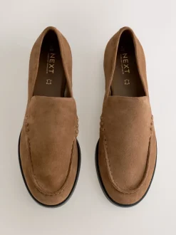 Marron fauve - Mocassins propres en daim à bout rond