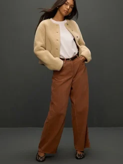 Marron fauve - Pantalon large en velours côtelé