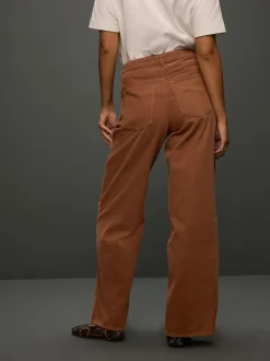 Marron fauve - Pantalon large en velours côtelé