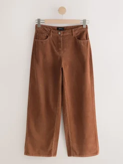 Marron fauve - Pantalon large en velours côtelé