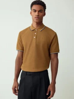 Marron fauve - Polo coupe classique à manches courtes et liserés