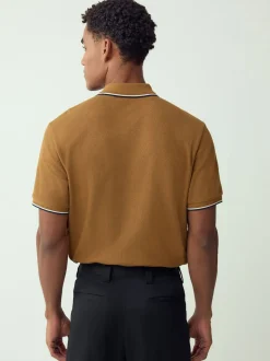 Marron fauve - Polo coupe classique à manches courtes et liserés