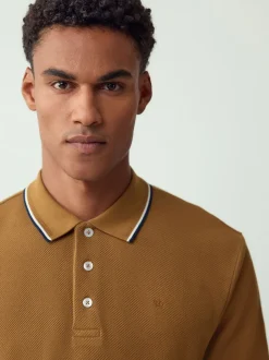 Marron fauve - Polo coupe classique à manches courtes et liserés