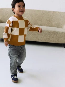 Marron fauve - Pull col rond en maille (3mois-7ans)