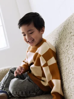 Marron fauve - Pull col rond en maille (3mois-7ans)