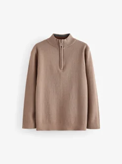 Marron fauve - Pull quart de zip (3-16ans)