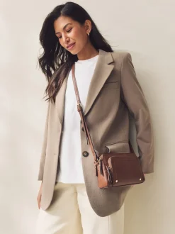 Marron fauve - Sac à bandoulière à double fermeture éclair